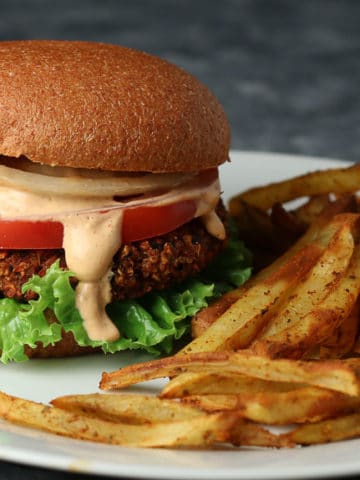 Black Bean Burger with oven baked fries