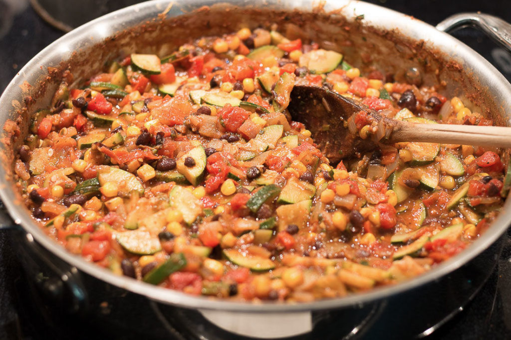 Mexican Vegetable Saute cooking in pan