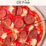 Pinterest Image for Vegan Pepperoni with photo of pepperoni pizza