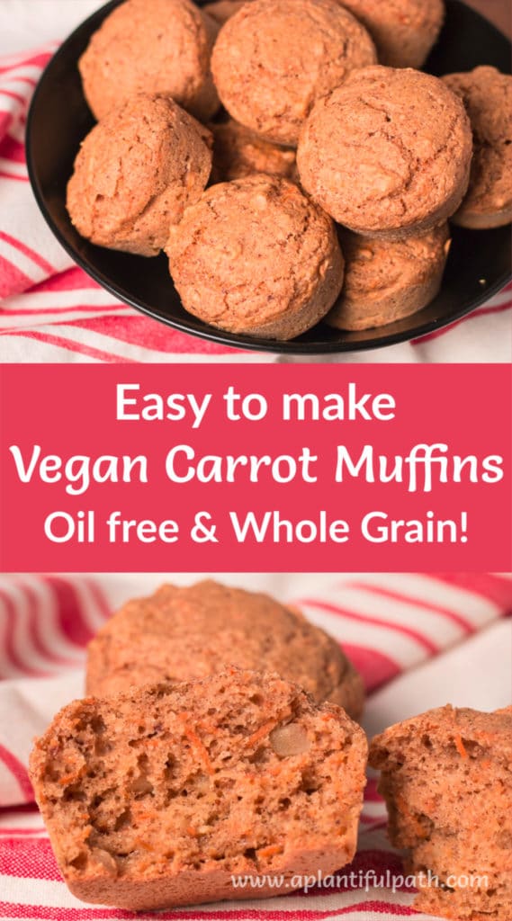 Two images of carrot muffins with Pinterest title between them.