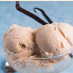 Dish of ice cream with Pinterest title above image