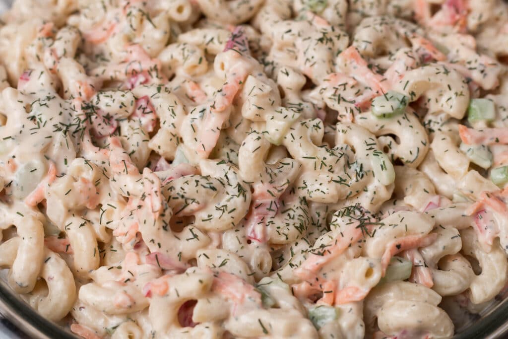 Closeup view of macaroni salad