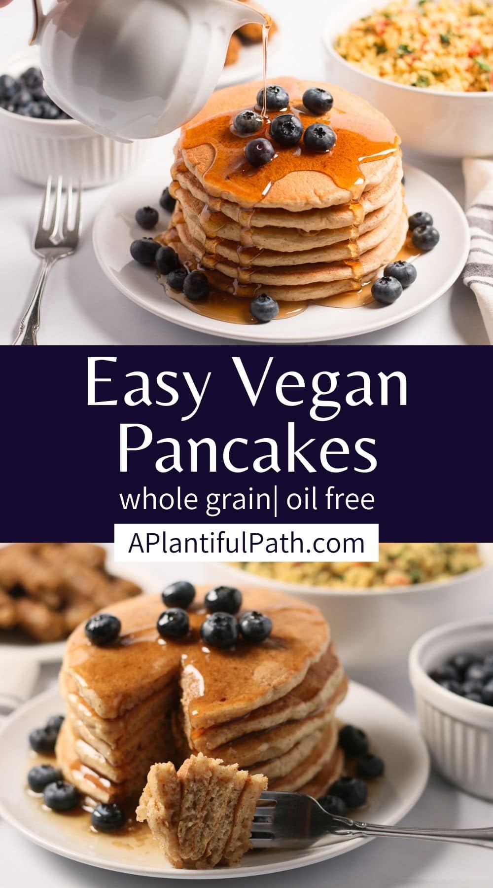 Easy Whole Wheat Vegan Pancakes - No Oil - A Plantiful Path