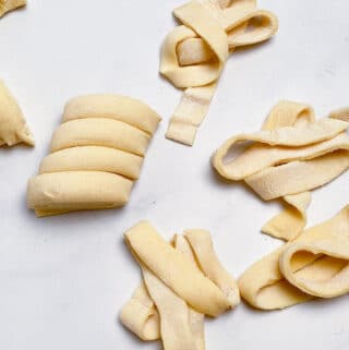 Pasta dough cut into noodles