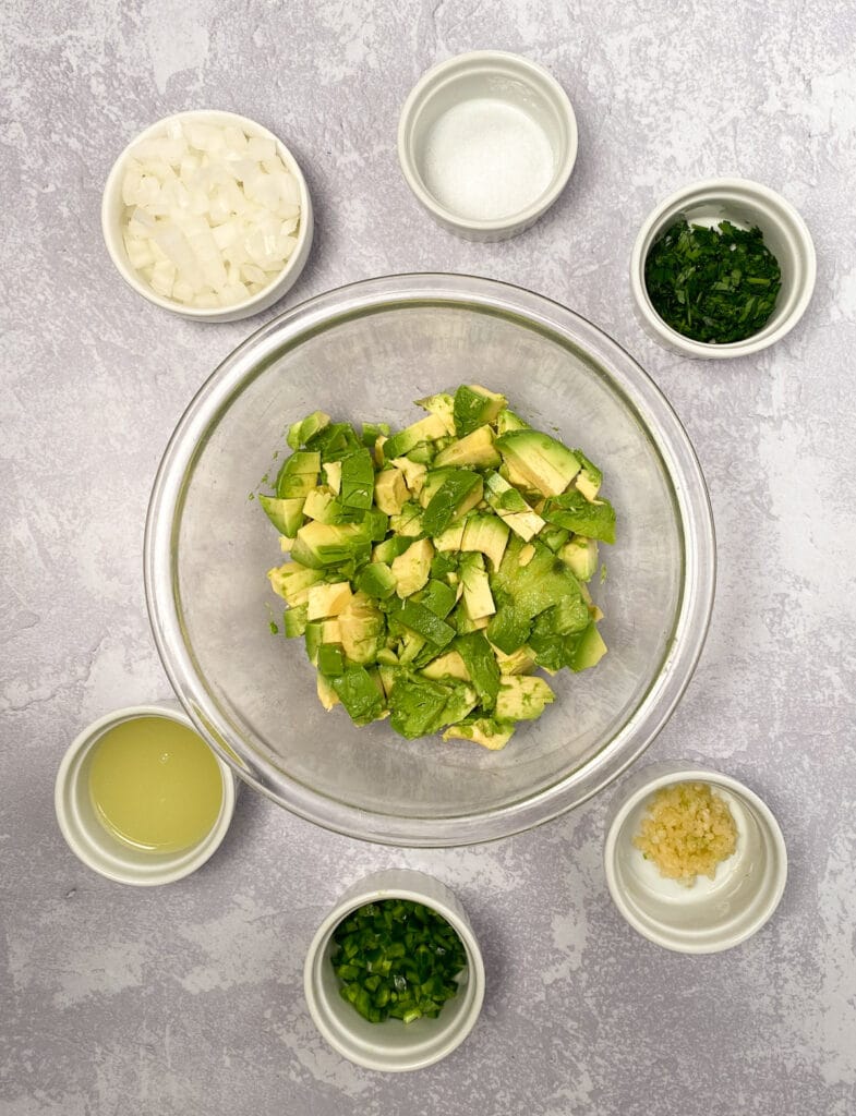 Prepped ingredients for guacamole