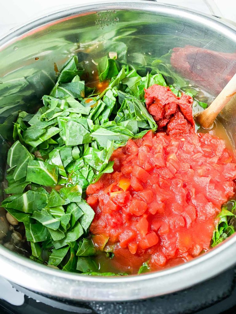 Tomatoes and collard greens added to Instant Pot