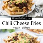 Pinterest image for vegan chili cheese fries