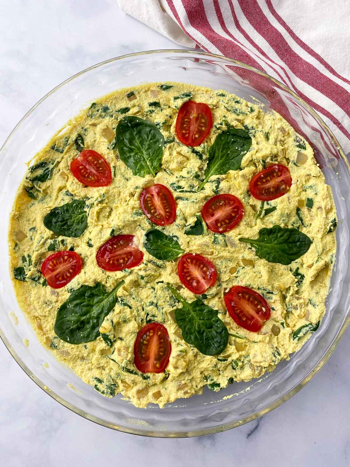 Spinach frittata before baking.