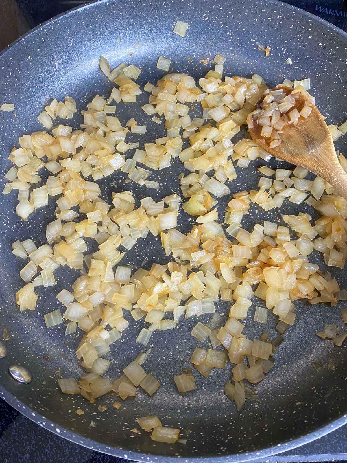 Sauteed onions in a nonstick skillet.