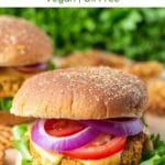 Image of chickpea burger with Pinterest title.
