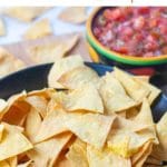 Image of bowl of tortilla chips with Pinterest title above it.