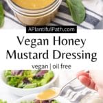 Images of jar of salad dressing and bowls of salad with Pinterest title between them.