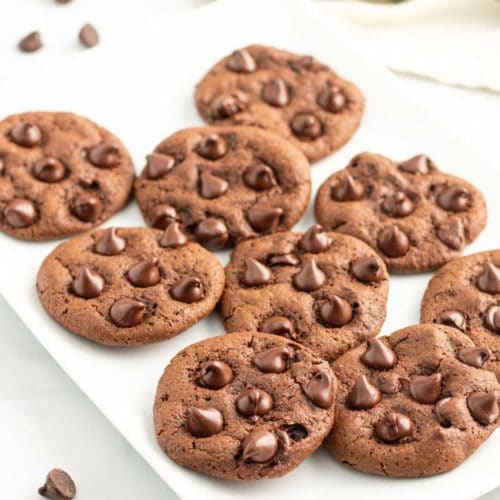 Platter of double chocolate cookies.