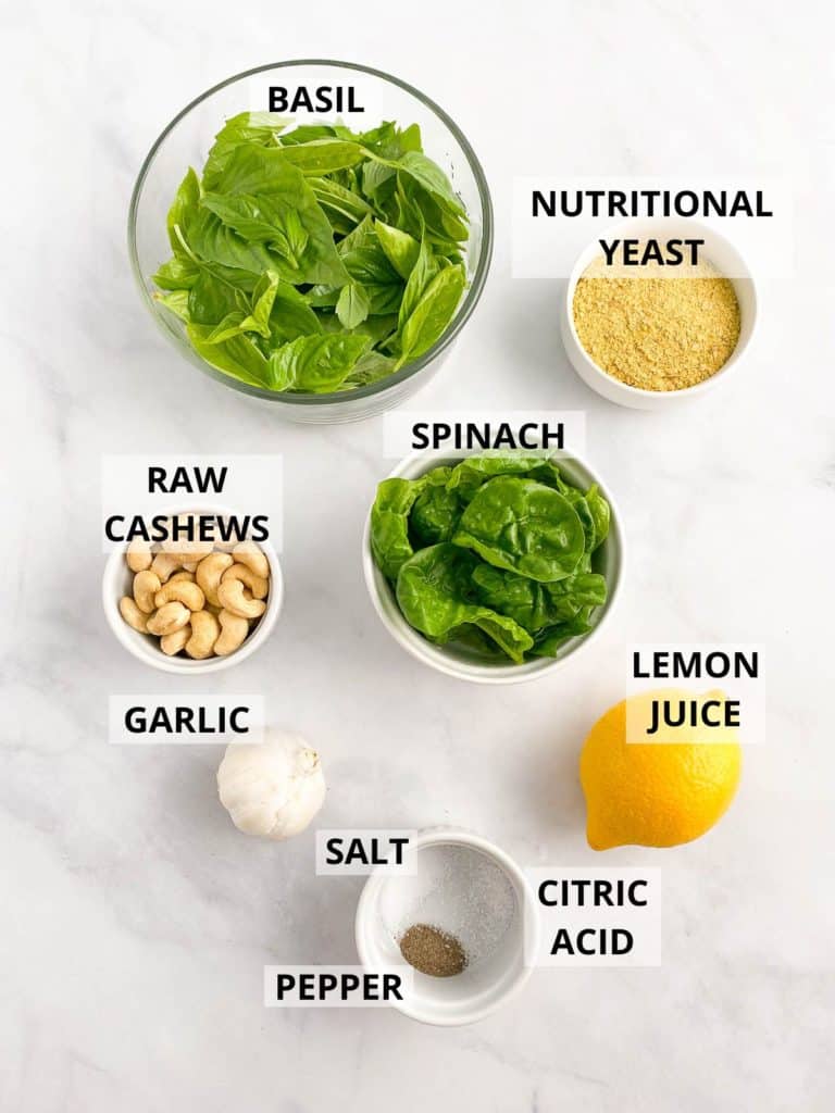 Ingredients for oil free vegan pesto.
