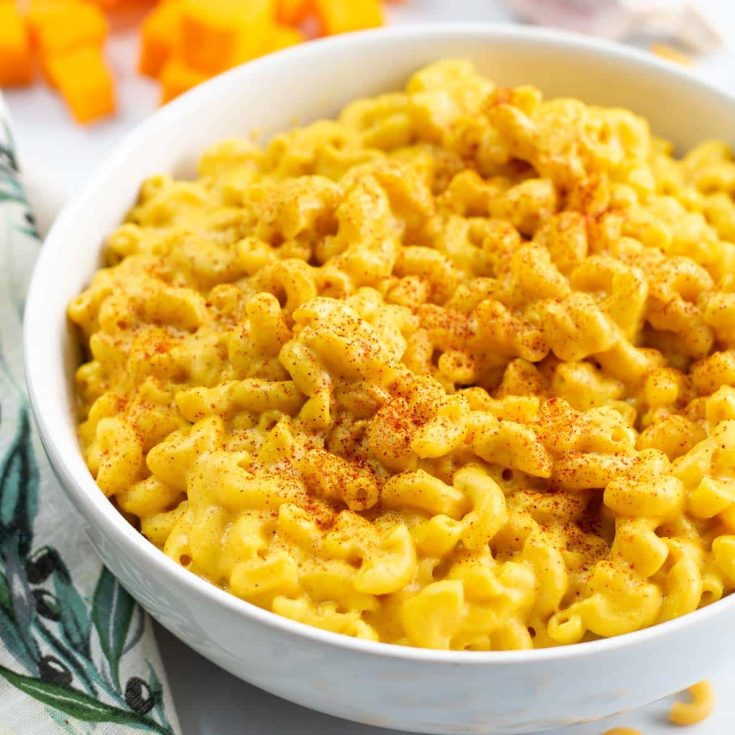 Bowl of butternut squash mac and cheese.