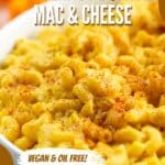 Image of butternut squash mac and cheese with Pinterest text overlay.