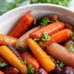 Image of Instant Pot Maple Glazed Carrots with Pinterest text above it.