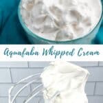 Two images of vegan whipped cream with Pinterest text.