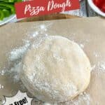 Image of whole wheat pizza dough with Pinterest text.