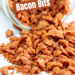 Image of vegan bacon bits with Pinterest text overlay.