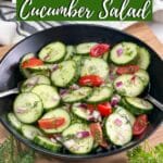 Image of cucumber salad with Pinterest text.