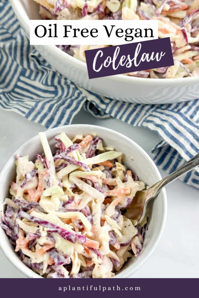 Image of small bowl and large bowl of coleslaw Pinterest text.