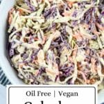 Image of bowl of coleslaw with Pinterest text.