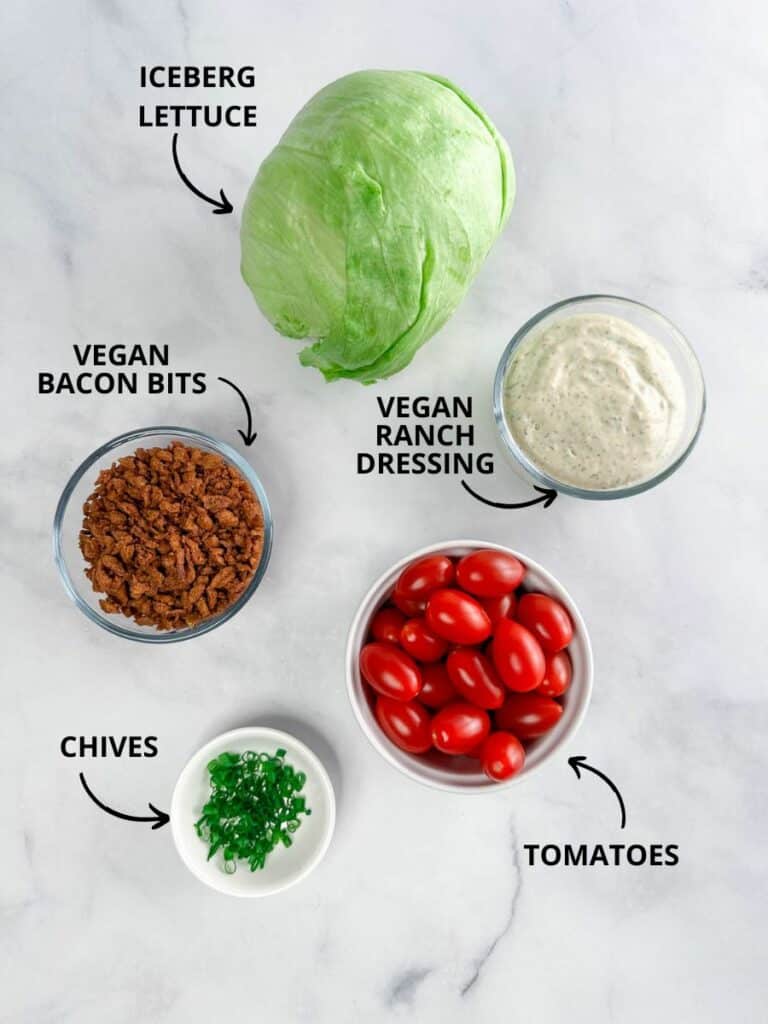 labled ingredients for vegan wedge salad.