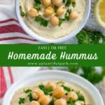 Pin graphic for oil free hummus.