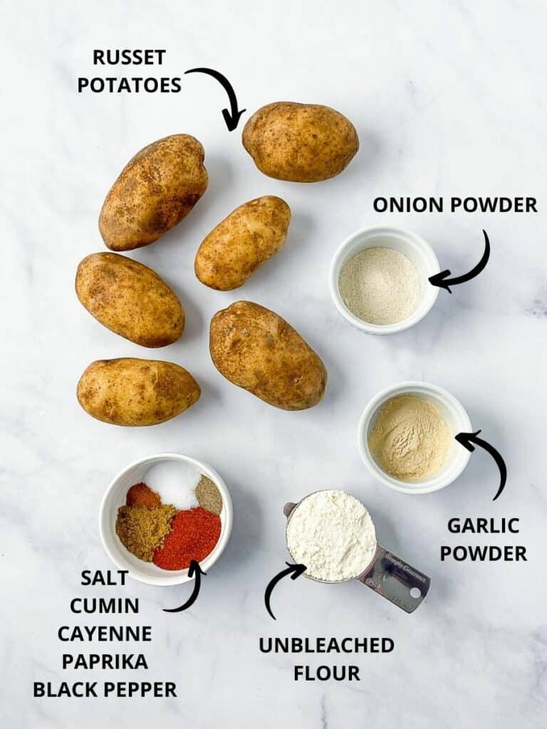 Labeled ingredients for crispy potato bites.