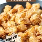 Image of crispy potato bites with Pinterest text.