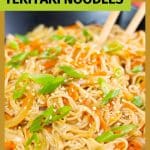 Pinterest image for oil free vegan teriyaki noodles.