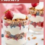 Photo of vegan yogurt parfait with Pinterest text.