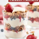 Photo of vegan yogurt parfait with Pinterest text.