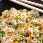 Image of fried rice with Pinterest text.