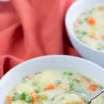 Image of a bowl of Vegan Gnocchi Soup with Pinterest text above it.