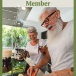 Image of older couple cooking together with Pinterest text overlay.